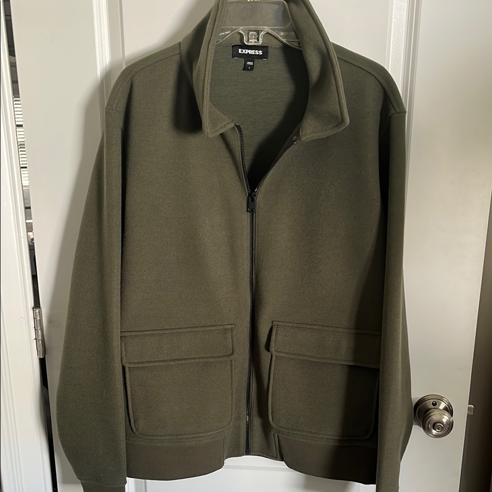 Express Men's Zip-Up Sweater in Olive Green